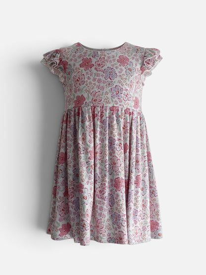 Pink Blossoms & Periwinkle Bamboo Dottie Twirl Dress