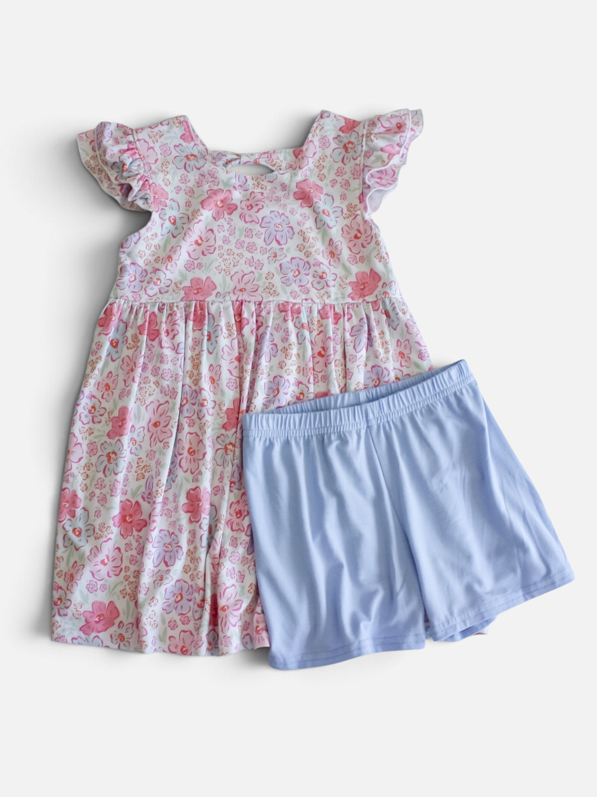 Pink Blossoms & Periwinkle Bamboo Dottie Twirl Dress
