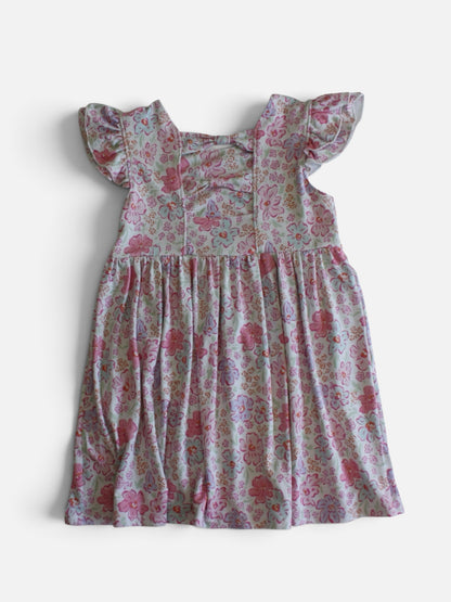 Pink Blossoms & Periwinkle Bamboo Dottie Twirl Dress