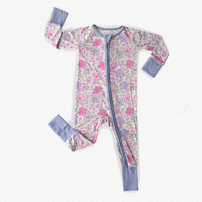 Pink Blossoms & Periwinkle Bamboo Convertible Romper