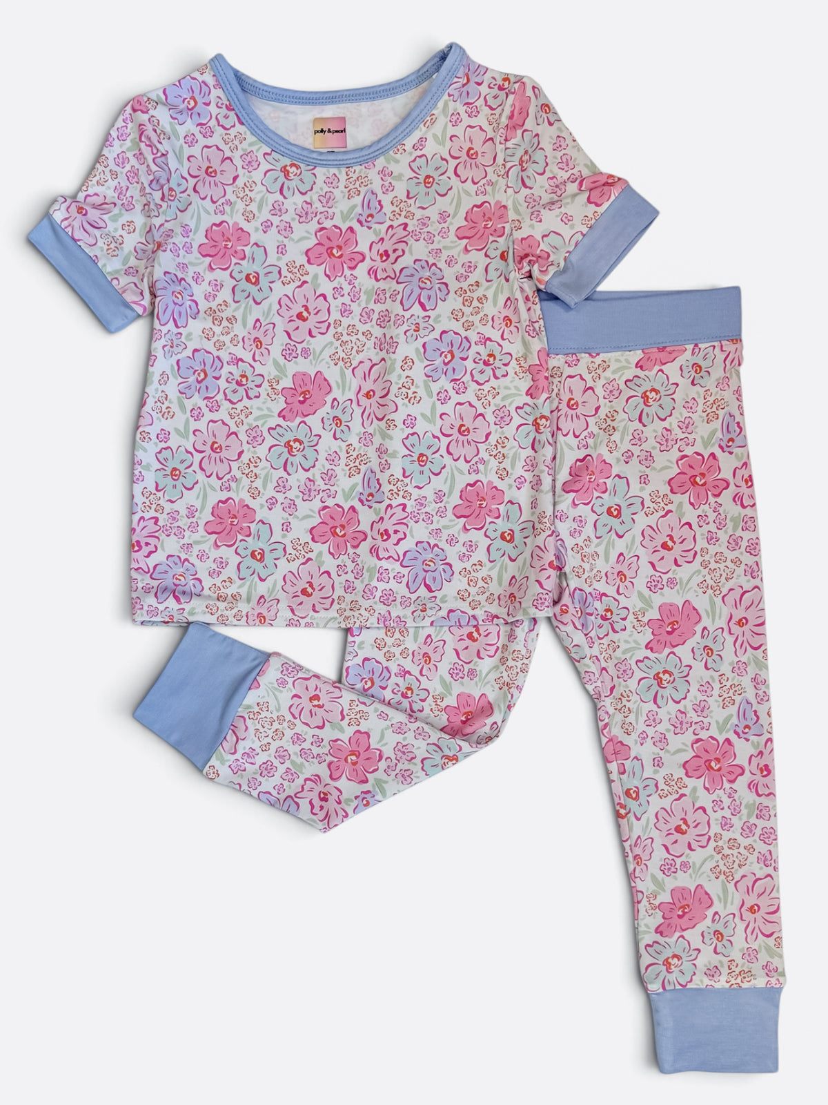 Pink Blossoms & Periwinkle Bamboo Short Sleeve Pajama Set